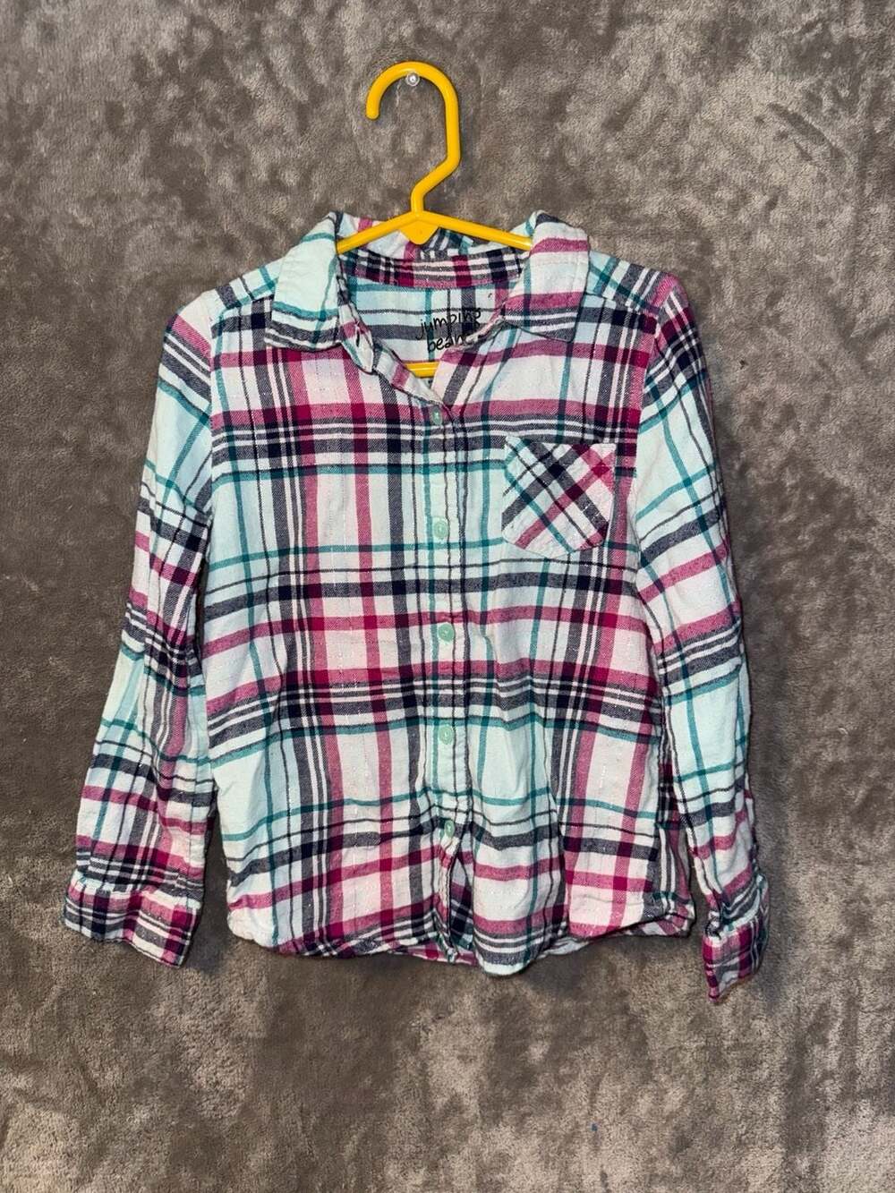 Jumping Beans Girls Long Sleeve Plaid Flannel Button Down Shirt Size 6
